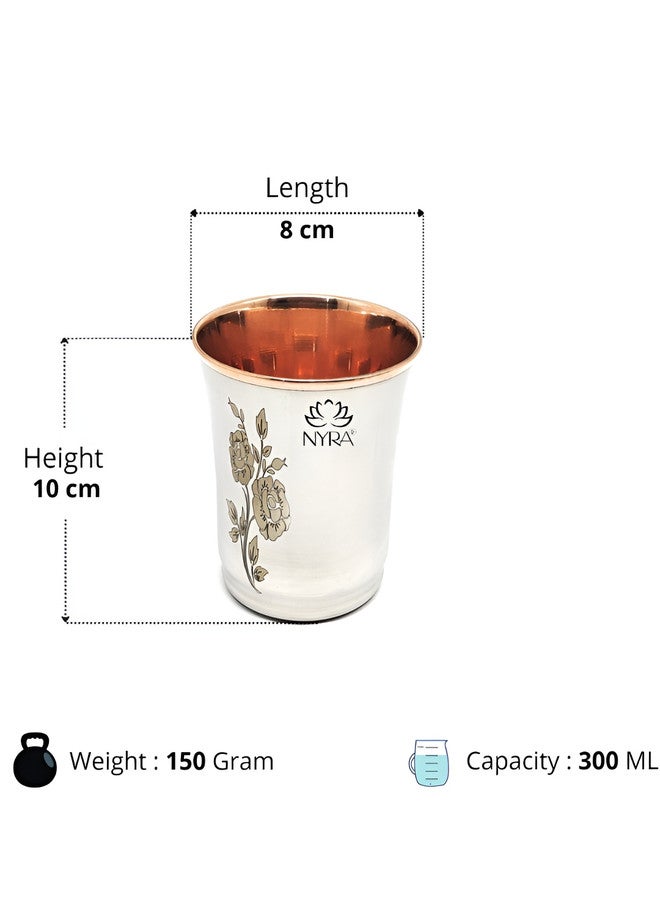 Nyra Kitchenware Silver-Toned 2 Pieces Floral Stainless Steel Water Glasses - 300ml Each - Image 2